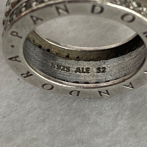 Authentic Pandora Sterling Silver 925 Cubic Zirconia Wide Band Forever Ring Sz 6 - Picture 7 of 16